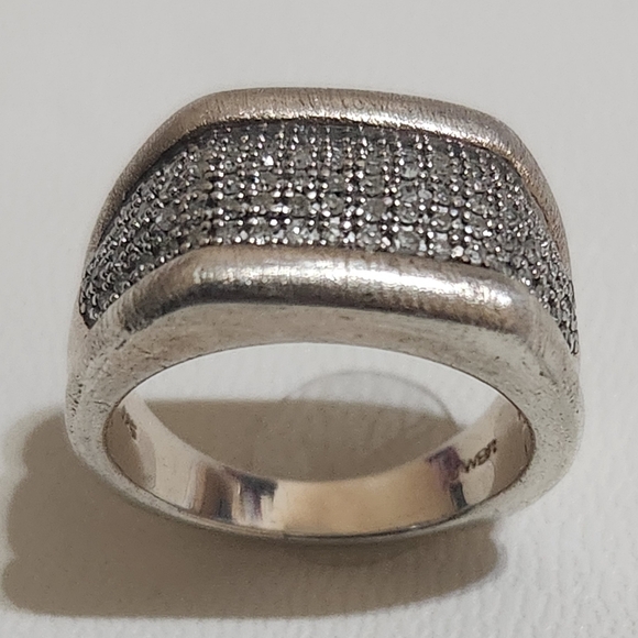 Vintage JWBR Sterling Silver & Natural Diamond Pavé Wide Band Ring - Picture 10 of 12
